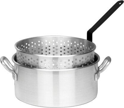 Bayou Classic 4010 10-qt Aluminum Fry Pot Features Heavy-Duty Riveted Handles Perforated Aluminum Basket Perfect For Frying Shrimp Chicken Hushpuppies and Fries