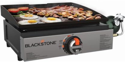 Blackstone 1971 Heavy Duty Flat Top Grill Station for Kitchen, Camping, Outdoor, Tailgating, Tabletop, Countertop – Stainless Steel Griddle with Updated Knobs & Ignition, 17 Inch
