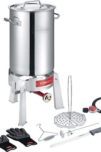 CONCORD Heavy Duty Stainless Steel Deluxe Turkey Fryer Kit with Titan Burner, Rack, Slicer, Hook, Thermometer, and heat proof gloves. Also great for Seafood Boil, Crawfish Boil, and more (Turkey Fryer Kit + Titan Burner)