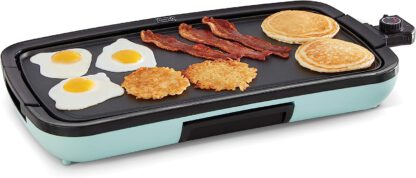 DASH Deluxe Everyday Electric Griddle with Dishwasher Safe Removable Nonstick Cooking Plate for Pancakes, Burgers, Eggs and more, Includes Drip Tray + Recipe Book, 20” x 10.5”, 1500-Watt - Aqua