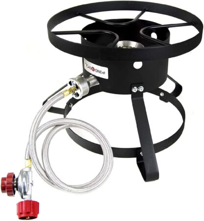 GasOne B-5150 Outdoor Cooker - 14.5" Wide with High Pressure Steel Braided Hose Propane Burner Camp Stove - Red QCC