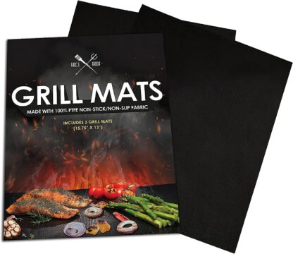 Grill Gods Grill Mat - Premium BBQ Grill Mats - Non Stick Non Slip Cooking Mats (Set of 2) - Easy to Clean and Reusable Grilling Accessories - 15.75 x 13 Inches