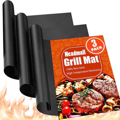 Grill Mats for Outdoor Grill 3 Pcs, 100% Non-Stick HEADMALL BBQ Mats, Easy to Clean, For Barbecue Grilling & Baking, Electric Grill Gas Charcoal BBQ - 15.75 x 13 inch