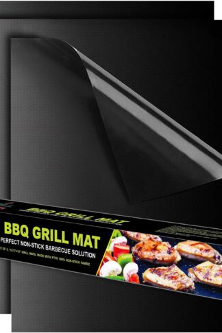 Grill mat Set of 3 - Non Stick BBQ Grill Sheets Reusable - Grill Pads Nonstick - Baking Grilling Mats compatible with Charcoal Gas Weber Charbroil Traeger Grills - Outdoor Barbecue Accessories Black