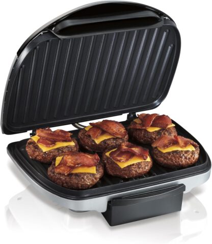 Hamilton Beach Electric Indoor Grill, 6-Serving, Nonstick Easy Clean Plates, Silver (25371)