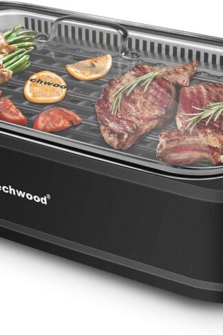 Indoor Grill, Techwood 1500W Smokeless Electric Grill with Non-Stick Grill Plates, Korean Grill with Temperature Control, Tempered Glass Lid, Dishwasher-Safe
