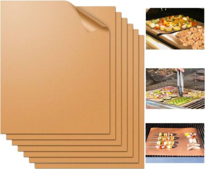 Miaowoof Grill Mat Set of 7-100% Non-Stick BBQ Grill Mats, Heavy Duty, Reusable, and Easy to Clean - Works on Electric Grill Gas Charcoal BBQ-15.75 x 13 Inch