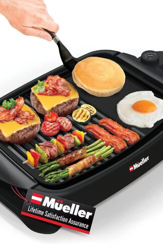 Mueller Ultra GrillPower 2-in-1 Smokeless Electric Indoor Removable Grill and Griddle Combo, Nonstick Plate, with Adjustable Temperature, 120V