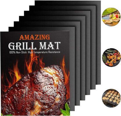 NEWKITCHEN Grill Mats for Outdoor Grill, Set of 6 Nonstick Grill Mat Reusable and Easy to Clean - Works on Gas, Charcoal, Electric Grill and More - 15.75 x 13 Inch