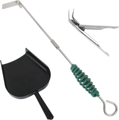 OLIGAI Grill Grate Lifter Gripper and Ash Tool Set for M/L Big Green Egg,Stainless Steel BBQ Ash Tool Poker and Ash Pan for Kamado Joe Classic