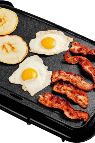 Black GD1610B Electric Indoor Griddle 16 x 10 Inch with Easy Clean Non-Stick Plate and Removable Oil Drip Tray, 1200W Adjustable Temperature Control Perfect for Cooking Pancakes Burgers Eggs