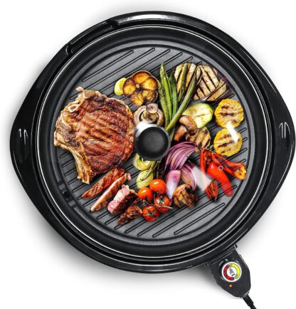 Smokeless Indoor Electric BBQ Grill with Glass Lid, Adjustable Temperature, Dishwasher Safe, Fast Heat Up, Low-Fat Meals Easy to Clean Design