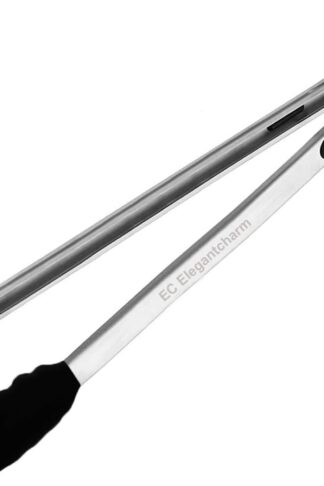 17 Inches Kitchen Tongs Bbq Tongs with Silicone Tips, High Heat Resistant Grill Tongs Stainless Steel Food Rubber Tongs