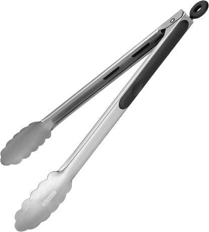 18/8 Stainless Steel Kitchen Tong U-Taste 12 inch Large Heat Resistant Cooking Tong with Sturdy Metal Tips & Non Slip Silicone Handle & Smooth Locking for Serving Food Grilling