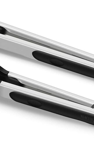 2 Pack Black Kitchen Tongs, 9-Inch and 12-Inch Premium Silicone BPA Free Non-Stick Stainless Steel BBQ Cooking Grilling Locking Food Tongs