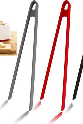 3PCS Silicone Toast Tongs, Trivet Tongs for Cooking, 11.8Inch Silicone Kitchen Tong with Anti-slip Design, Long BBQ Grilling Tongs for Toaster, Pan Fried Steak, Barbecue and Salad