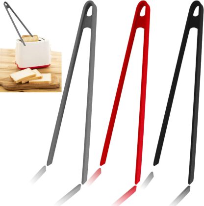 3PCS Silicone Toast Tongs, Trivet Tongs for Cooking, 11.8Inch Silicone Kitchen Tong with Anti-slip Design, Long BBQ Grilling Tongs for Toaster, Pan Fried Steak, Barbecue and Salad