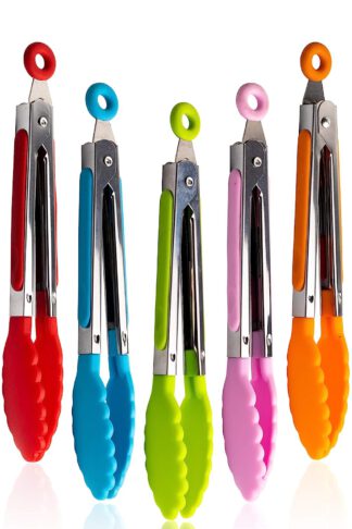 7 Pack Kitchen Tongs Set 7-Inch Color Mini Small Food Tongs with Stainless Steel Silicon Handles and Nylon Tips Heat Resistant Tongs for Cooking, BBQ, Grilling, Serving, Salad and More
