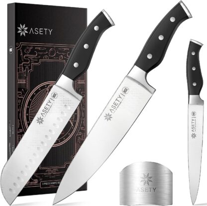 Kitchen Knife Professional Chef Knife Set 3 Piece, Ultra Sharp German Stainless Steel Knife and Finger Guard, Ergonomic Handle Knives for Kitchen NSF Food-Safe