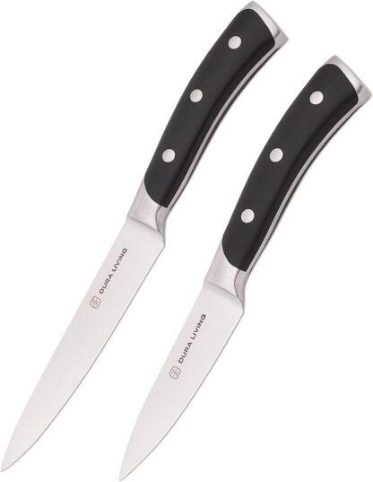 2-Piece Kitchen Knife Set - Ultra Sharp Forged High Carbon German Stainless Steel With Ergonomic Handle, 5 Inch Utility, 3.5 Inch Paring Multipurpose Cooking Knives, Black