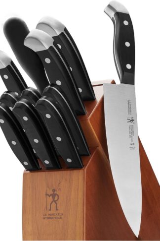 HENCKELS Premium Quality 12-Piece Knife Set with Block and Knife Sharpener, Razor-Sharp, German Engineered Knife Informed by over 100 Years of Masterful Knife Making, Brown Block