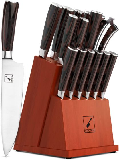 16-Piece Premium Kitchen Knife Set, Knife Set, Ultra Sharp Japanese Stainless Steel Knife Set with Block and Knife Sharpener, All-in-one Practical Knives Set for Kitchen