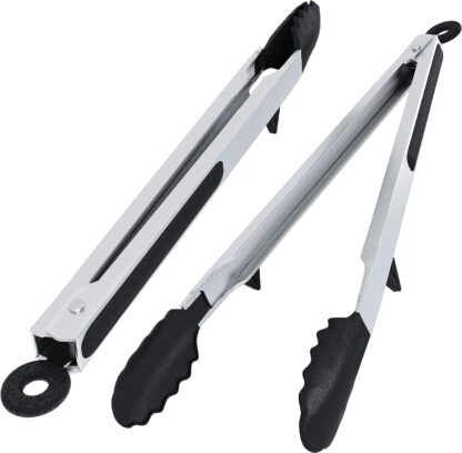 BBQ Grill Tongs Set - Stainless Steel With Silicone Tongs for Cooking, Barbecue & Grilling - Grill Mat Safe, 16 and 14 Inch
