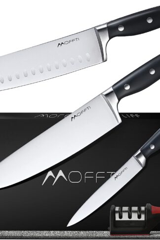 MOFFTI Chef Knife Set with Knife Sharpener, German EN1.4116 Stainless Steel, Ultra Sharp Professional Ergonomic Handle, Knives Set for Kitchen with Gift Box