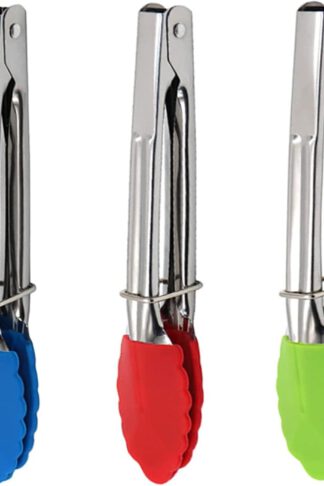 Mini Kitchen Tongs with Silicone Tips, Silicone Serving Tongs of 3 set, 7 inch Non-stick Small Tongs with Stainless Steel Silicon Handles, Heat Resistant Tongs for Cooking, Serving, BBQ, Grilling, Salad