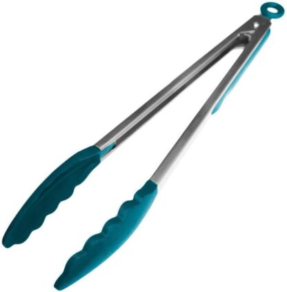 Premium Silicone Kitchen Tongs 12-Inch- Stainless Steel with Non-Stick Silicone Tips, High Heat Resistant to 600°F, For Cooking, Serving, Grill, BBQ & Salad (Teal Blue)