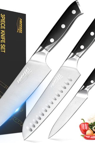 Topfeel Professional Chef Knife Set Sharp Knife, German High Carbon Stainless Steel Kitchen Knife Set 3 PCS-8" Chefs Knife &7" Santoku Knife&5" Utility Knife, Knives Set for Kitchen with Gift Box