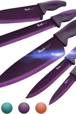 Wanbasion Purple Professional Kitchen Knife Chef Set, Stainless Steel, Dishwasher Safe with Covers