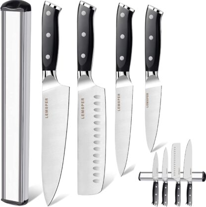 lemsper Professional Chef's Knife Set 5PCS - 3.5-8 Inch Set Kitchen Knives with Magnetic Knife Strip,5Cr15Mov German Carbon Stainless Steel Sharp Knives Set for Kitchen with Gift Box